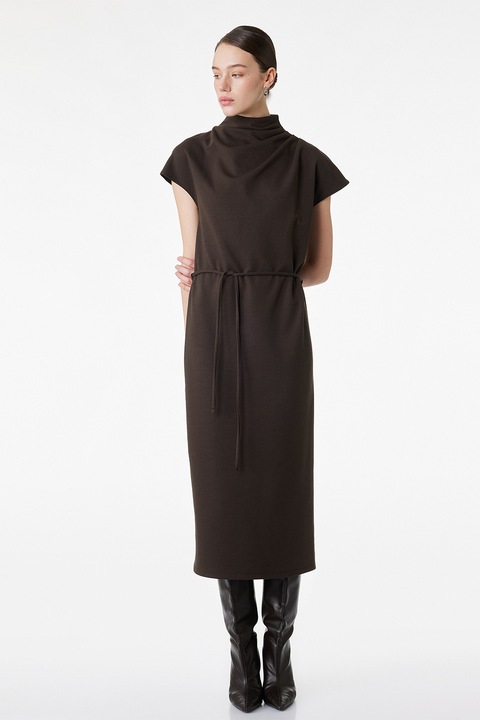 KOTON, Rochie midi cu guler scurt, Maro inchis