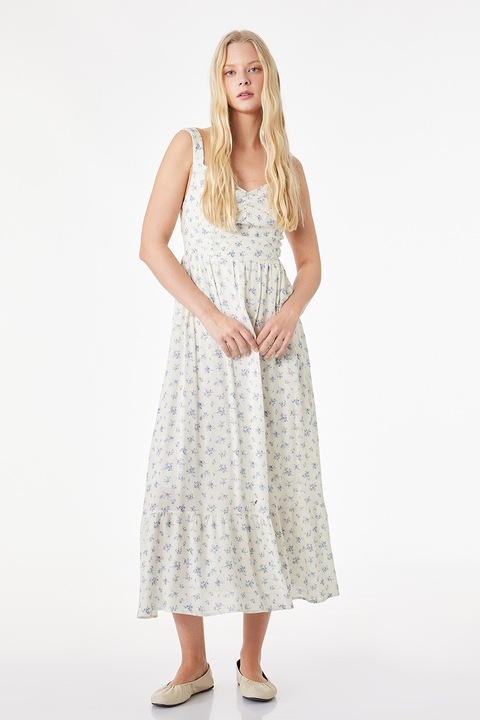 KOTON, Rochie midi evazata, Galben pai/Albastru