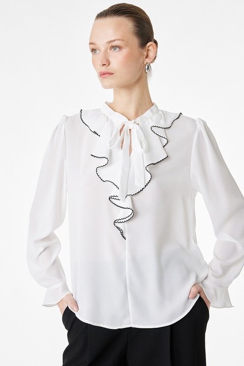 KOTON, Camasa cu volane, Alb/Negru