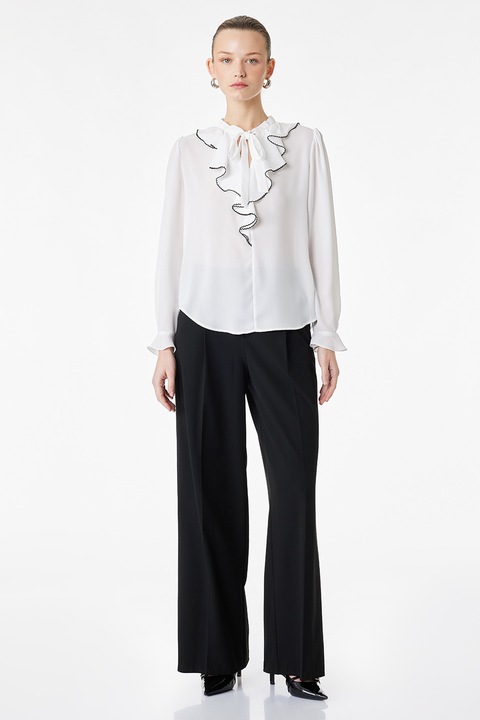 KOTON, Camasa cu volane, Alb/Negru