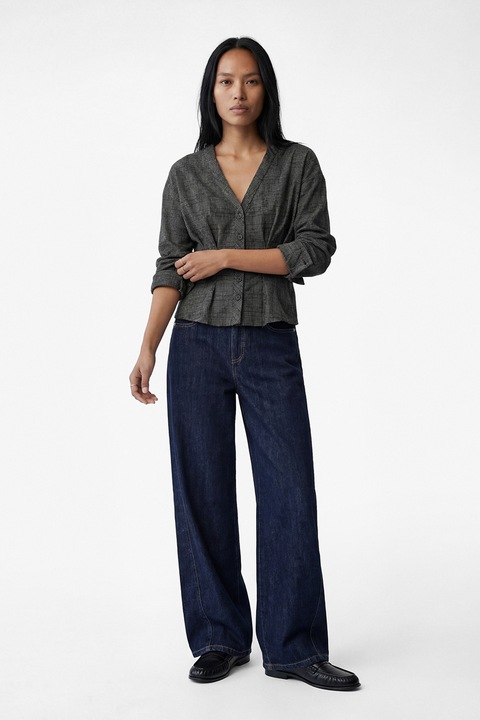 KOTON, Bluza cu model si decolteu in V, Gri inchis