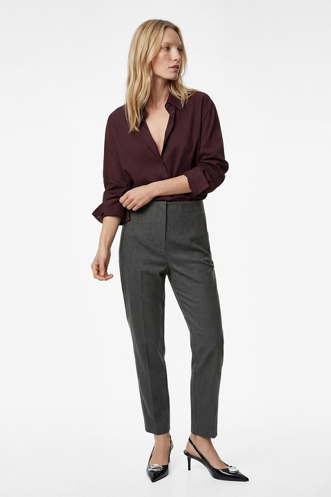 KOTON, Pantaloni slim fit cu talie inalta, Gri inchis