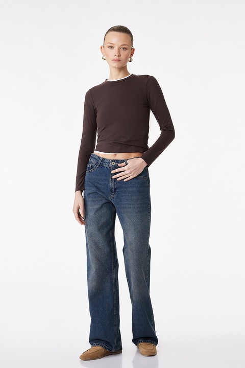 KOTON, Blugi drepti cu talie inalta, Albastru inchis