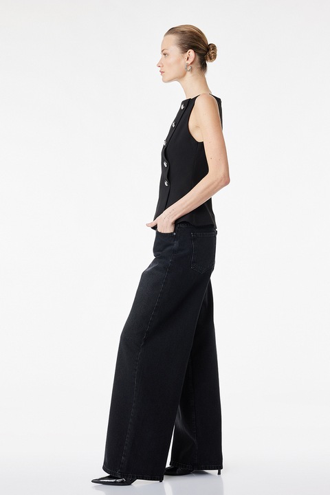 KOTON, Blugi cu croiala ampla si talie medie, Negru