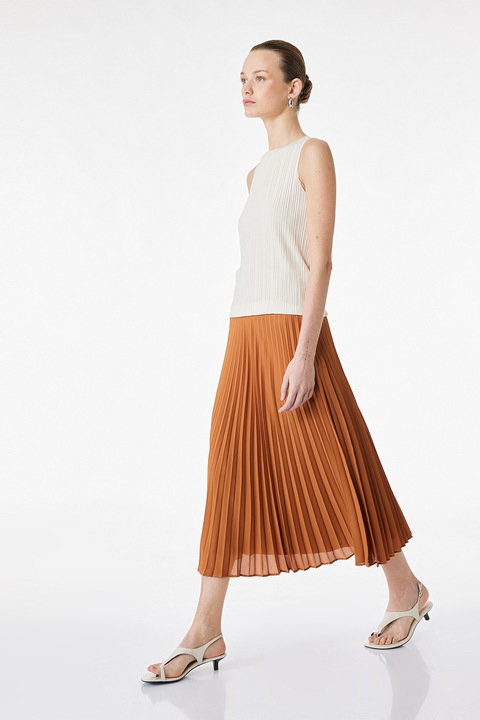 KOTON, Fusta midi cu pliuri, Portocaliu mandarina