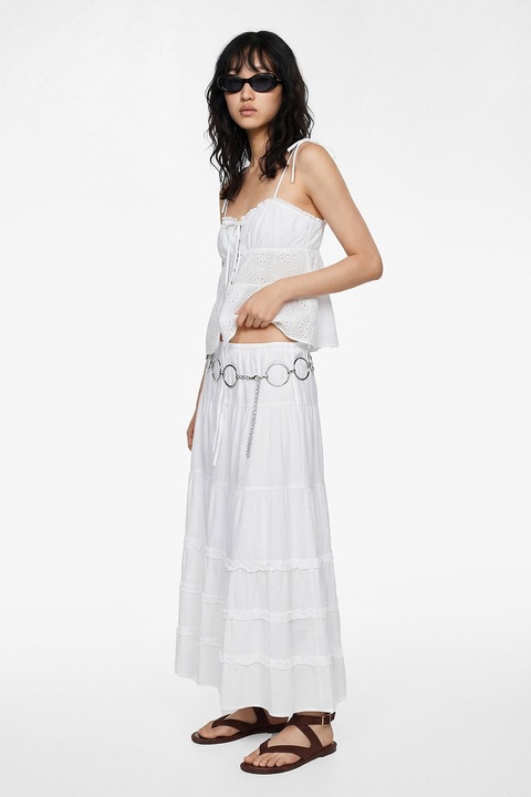 KOTON, Fusta maxi de bumbac cu snur, Alb