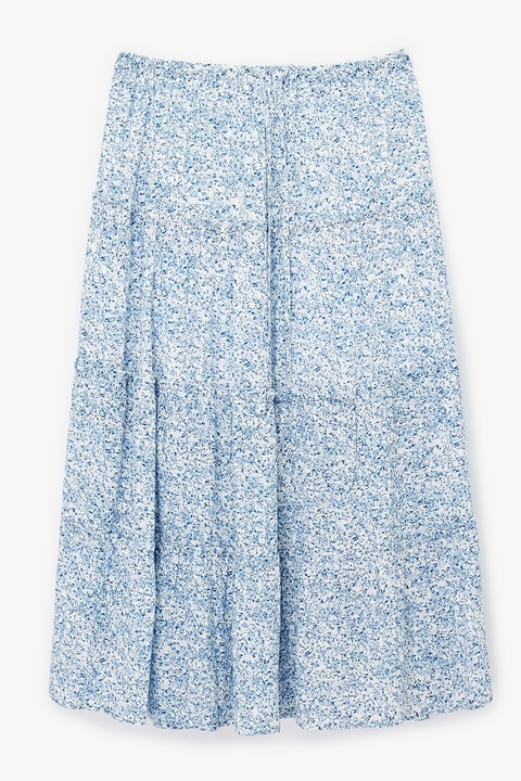 KOTON, Fusta maxi cu model floral si snur, Alb/Albastru