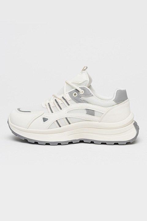 MUSK, Pantofi sport wedge din plasa cu garnituri din piele ecologica, Gri/Alb murdar