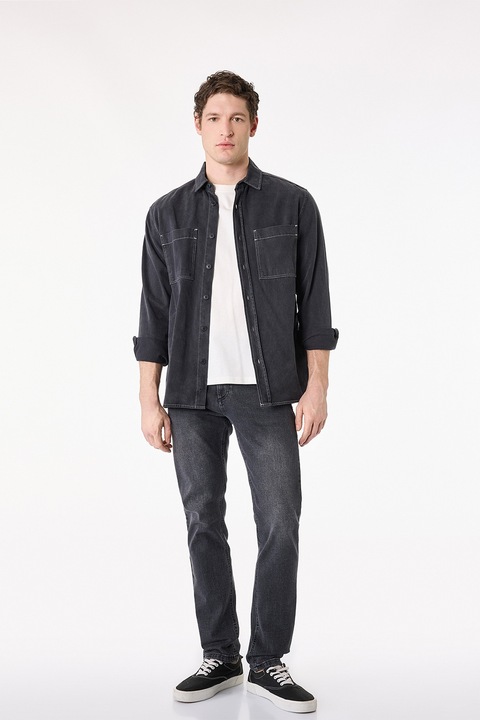 KOTON, Blugi slim fit cu aspect decolorat, Gri antracit