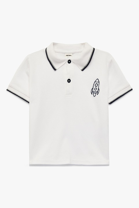 KOTON, Tricou polo de bumbac cu linii contrastante, Alb/Albastru ultramarin