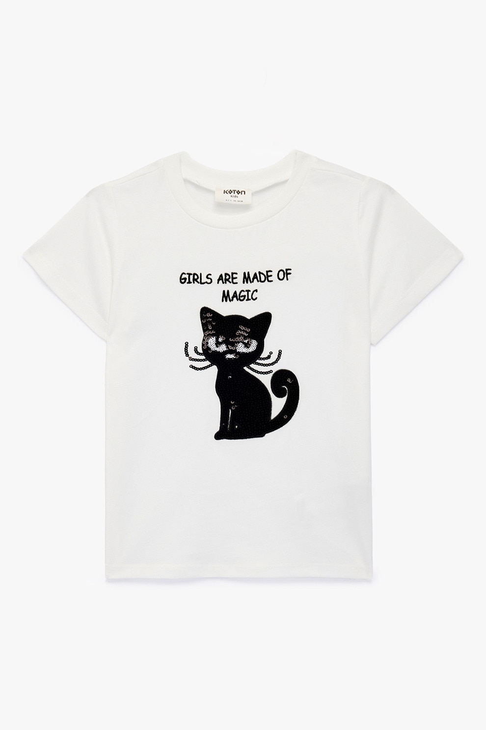 KOTON, Tricou cu imprimeu text si pisica, Alb, Negru, 134-140 CM