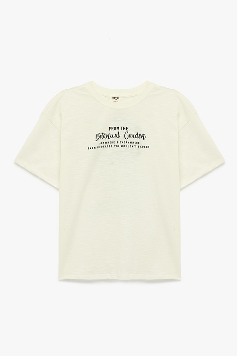 KOTON, Tricou cu imprimeu text, Alb fildes/Negru