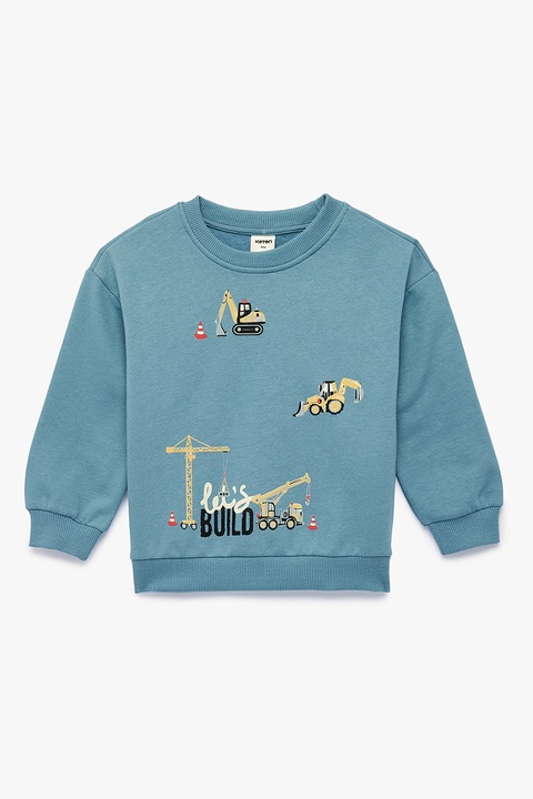 KOTON, Bluza de trening din amestec de bumbac cu imprimeu grafic, Portocaliu pastel/Albastru marin