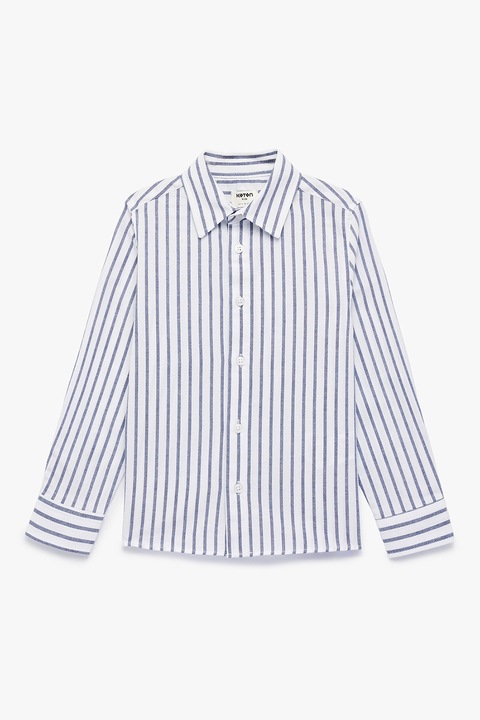 KOTON, Camasa cu dungi si maneci lungi, Alb/Albastru indigo