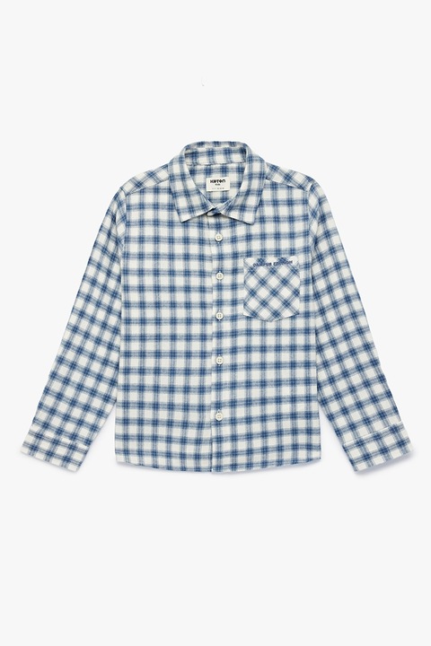 KOTON, Camasa in carouri cu buzunar pe piept, Albastru inchis/Alb murdar