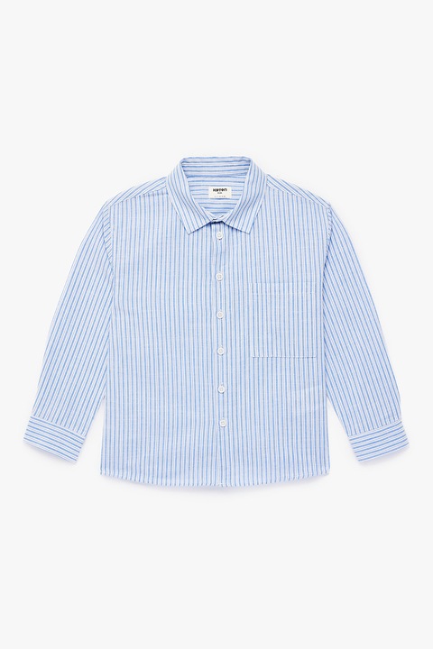 KOTON, Camasa cu dungi si buzunar pe piept, Alb/Albastru deschis neon