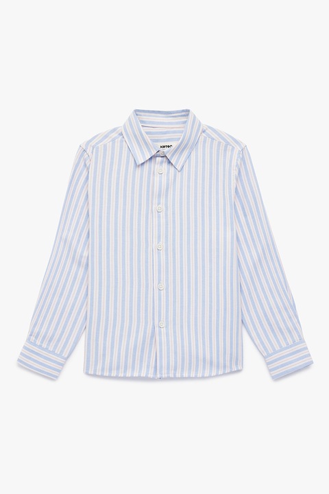 KOTON, Camasa cu dungi si maneci lungi, Alb/Albastru deschis
