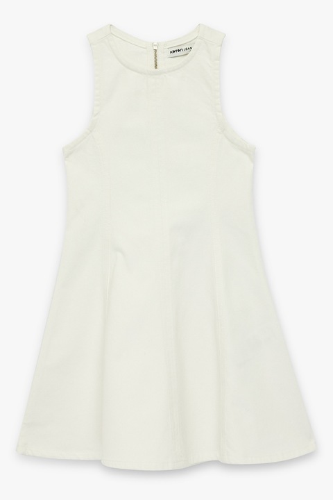 KOTON, Rochie de denim cu pliuri si decolteu la baza gatului, Alb fildes