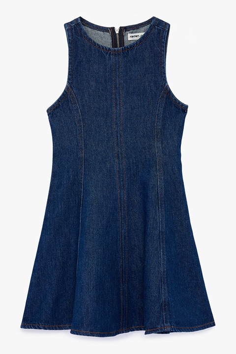 KOTON, Rochie de denim cu pliuri si decolteu la baza gatului, Bleumarin, 122-128 CM