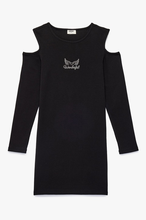 KOTON, Rochie striata cu strasuri, Negru