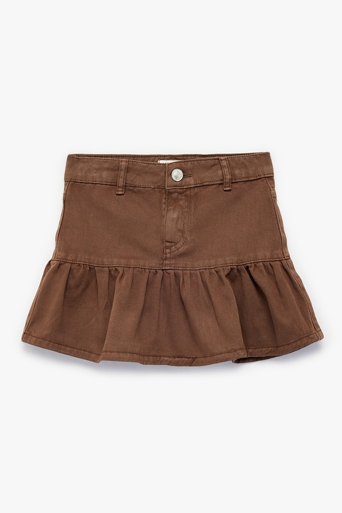 KOTON, Fusta mini din denim cu volane, Maro