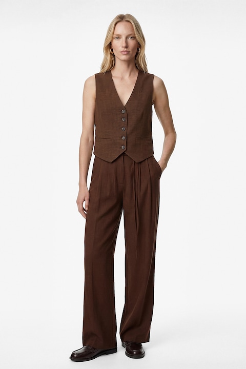 KOTON, Vesta cu nasturi si decolteu in V, Maro inchis, 40