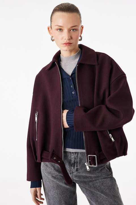 KOTON, Jacheta cu fermoar si buzunare, Visiniu inchis