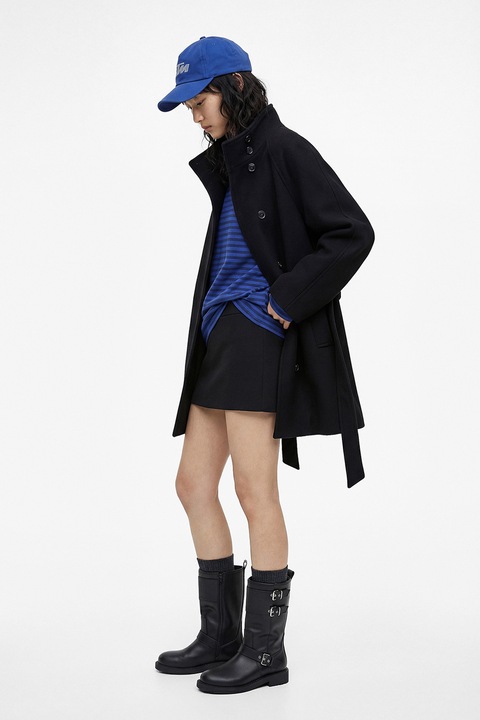 KOTON, Palton cu nasturi si cordon, Negru