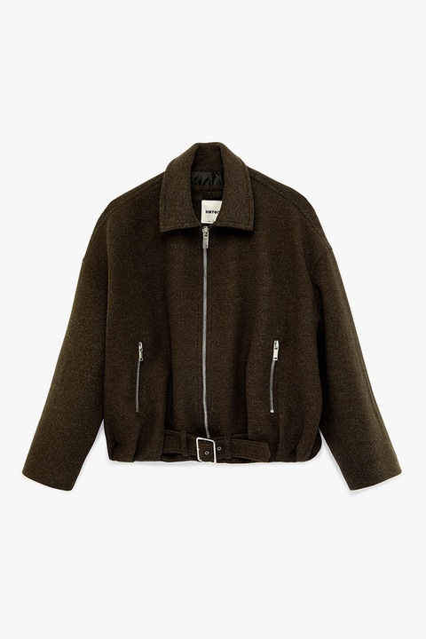 KOTON, Jacheta cu fermoar si buzunare, Maro inchis