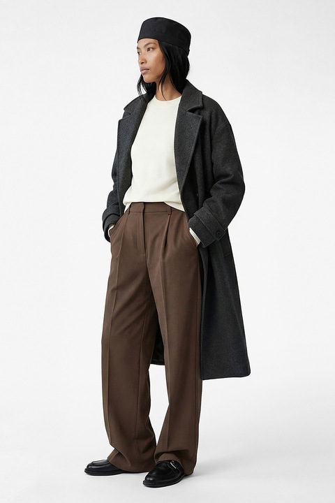 KOTON, Palton supradimensionat cu doua randuri de nasturi, Gri antracit