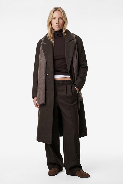 KOTON, Palton cu doua randuri de nasturi, Maro inchis