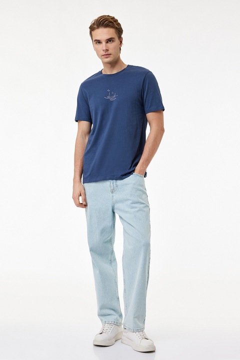 KOTON, Tricou cu decolteu la baza gatului, Albastru prafuit