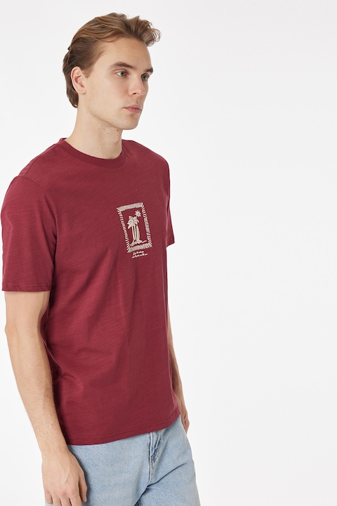 KOTON, Tricou de bumbac cu decolteu la baza gatului, Visiniu