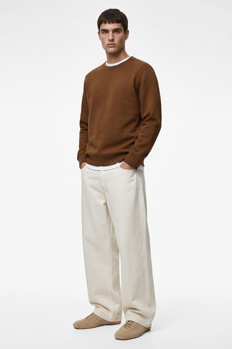 KOTON, Bluza uni de trening cu decolteu la baza gatului, Maro scortisoara