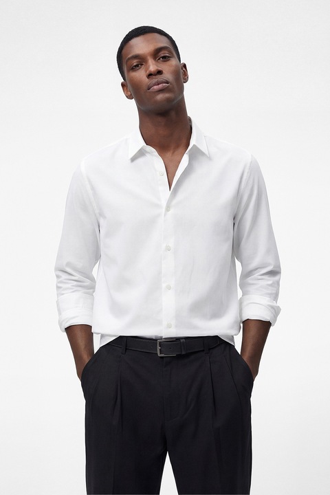 KOTON, Camasa din bumbac cu maneci lungi, Alb optic