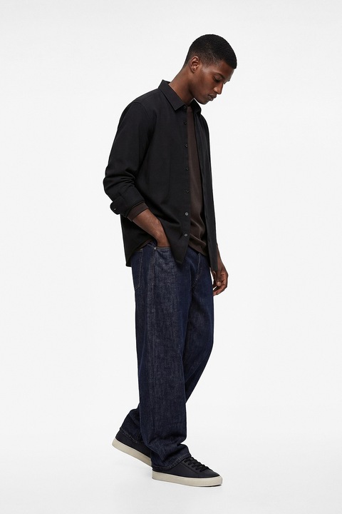 KOTON, Camasa din bumbac cu maneci lungi, Negru