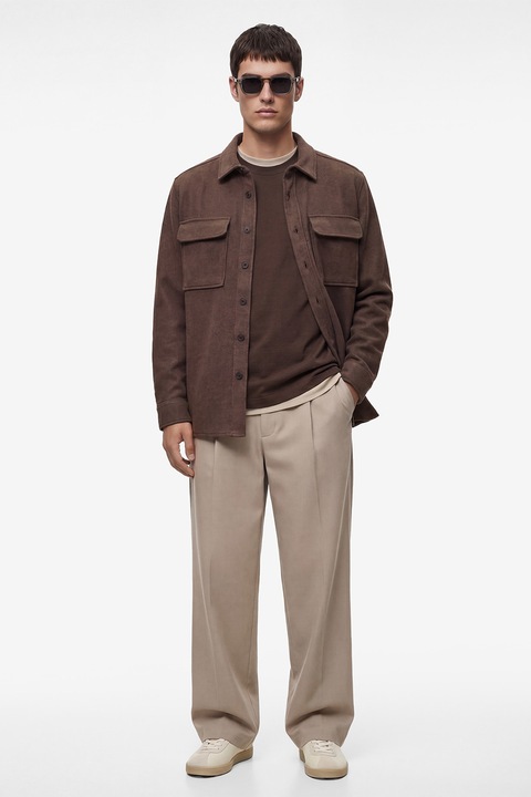 KOTON, Jacheta-camasa uni cu buzunare cu clapa, Maro pamantiu