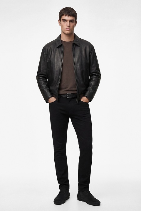 KOTON, Blugi slim-fit cu model uni, Negru