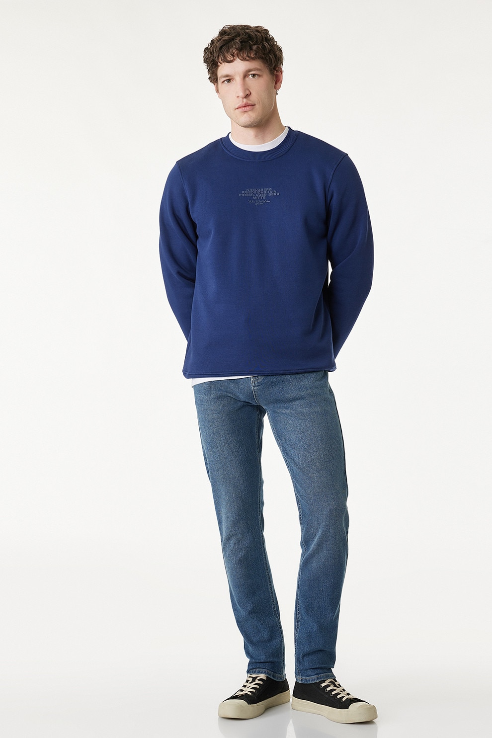 KOTON, Blugi slim-fit, Albastru inchis, W34-L30
