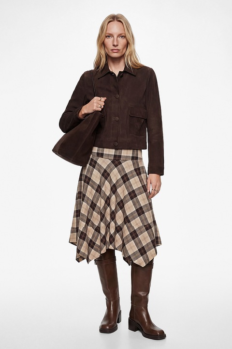 KOTON, Fusta asimetrica in carouri, Maro inchis/Bej