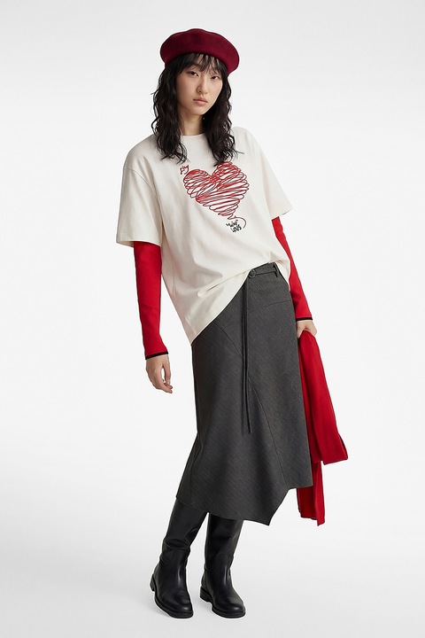 KOTON, Fusta asimetrica cu talie medie, Gri inchis