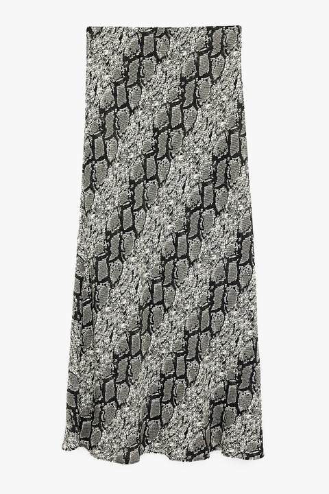 KOTON, Fusta evazata cu model piele de reptila, Alb/Negru/Gri
