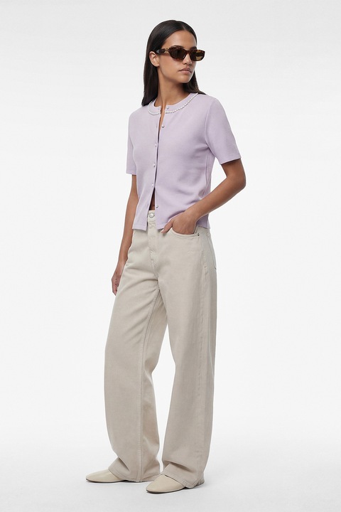 KOTON, Bluza cu nasturi si perle sintetice, Lila