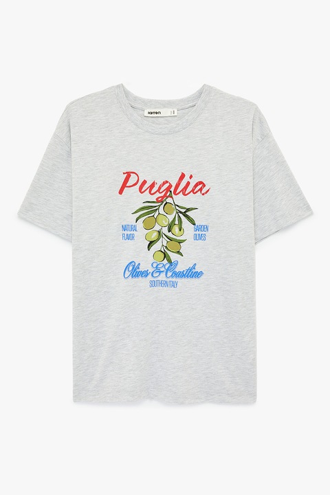 KOTON, Tricou cu imprimeu grafic, Rosu/Gri melange/Albastru royal