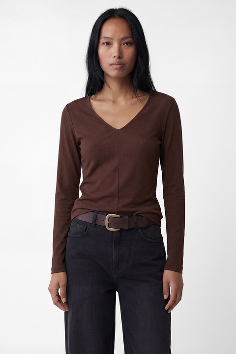 KOTON, Bluza cu decolteu in V, Maro inchis