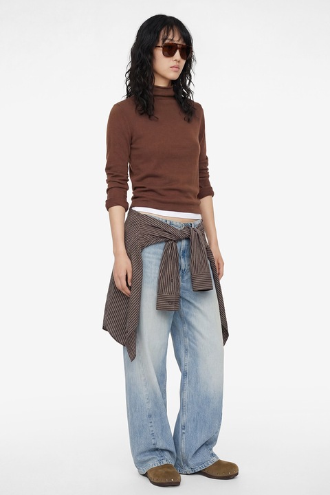 KOTON, Bluza slim fit din amestec de modal, Maro