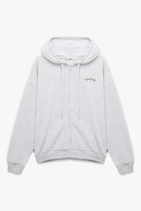 KOTON, Hanorac cu imprimeu si maneci cazute, Gri deschis melange