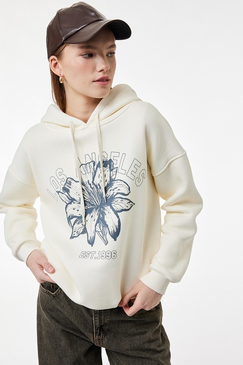 KOTON, Hanorac lejer cu imprimeu si maneci cazute, Alb fildes