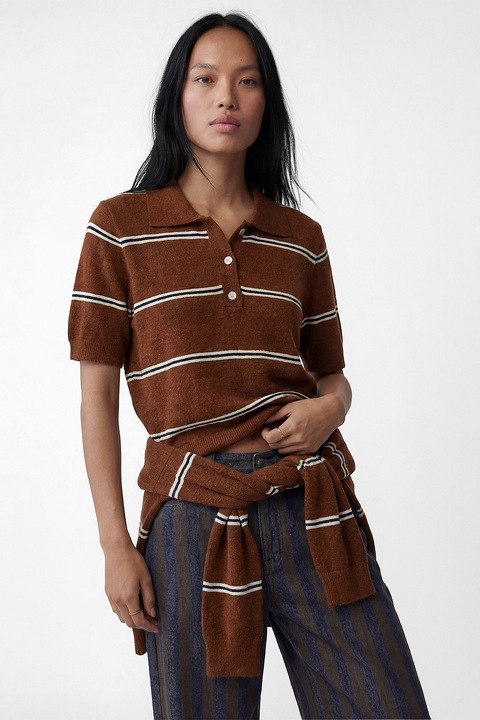 KOTON, Pulover polo cu maneci scurte, Alb/Maro