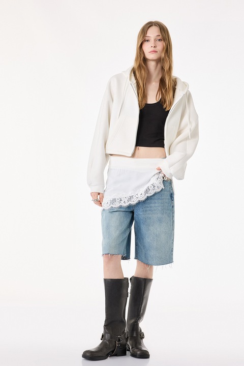 KOTON, Hanorac crop din amestec de bumbac, Alb murdar